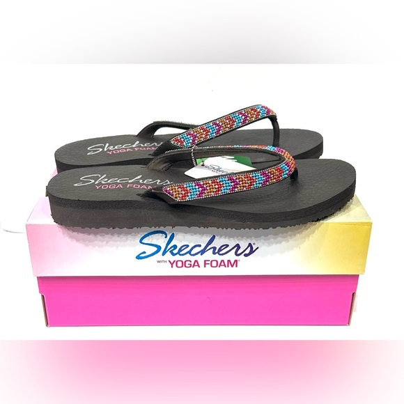 Skechers Women's Meditation Tribe Vibez Chocolate Flip Flop Sandals Size 8 - Picture 6 of 11